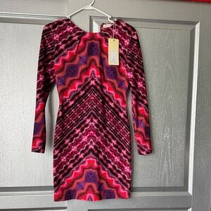Long-Sleeve Pink Patterned Bodycon Dress